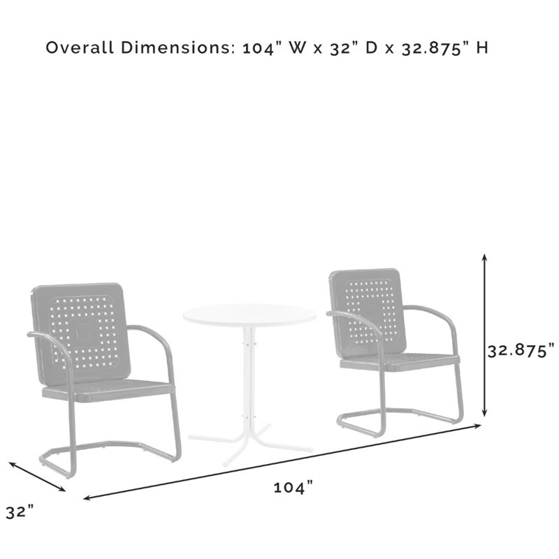 Crosley Furniture Bates 3 Piece Retro Metal Patio Bistro Set in Navy and White
