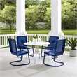 Crosley Furniture Bates 5 Piece Retro Metal Patio Dining Set in Navy and White