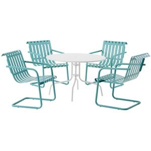 Crosley Furniture Gracie 5 Piece Retro Metal Patio Dining Set in Blue and White