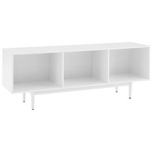 crosley furniture liam wooden record storage console cabinet in white
