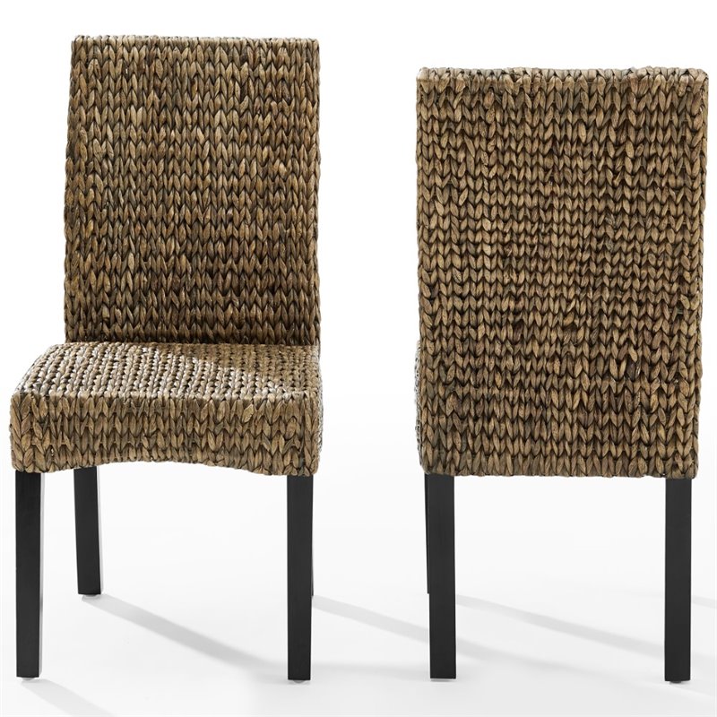 Crosley Furniture Edgewater Wood/Seagrass Dining Chair in Black/Brown (Set of 2)