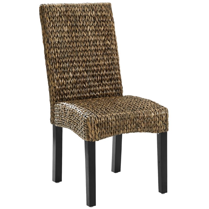 Crosley Furniture Edgewater Wood/Seagrass Dining Chair in Black/Brown (Set of 2)