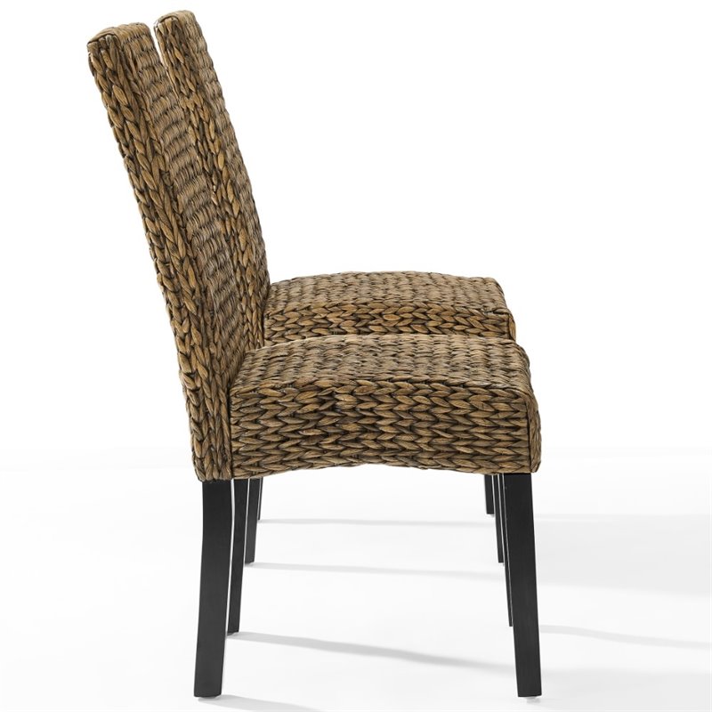 Crosley Furniture Edgewater Wood/Seagrass Dining Chair in Black/Brown (Set of 2)