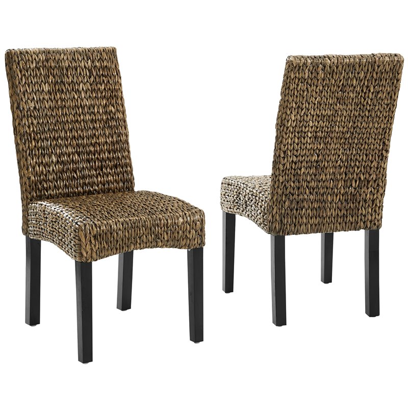 Crosley Furniture Edgewater Wood/Seagrass Dining Chair in Black/Brown (Set of 2)