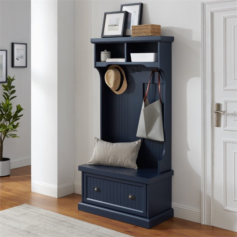 Crosley Furniture Shoreline Coastal Wooden Hall Tree in Navy