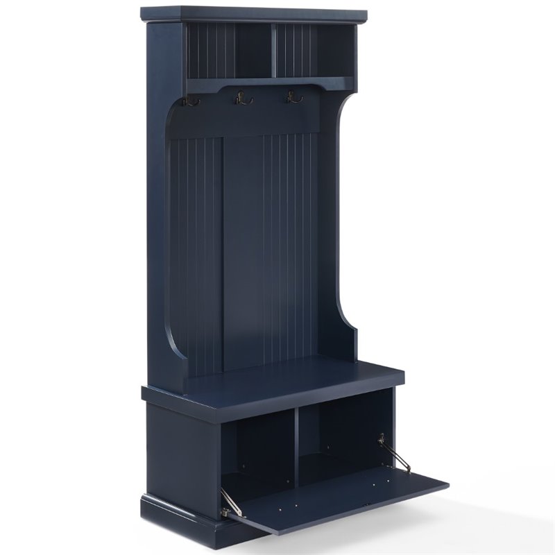 Crosley Furniture Shoreline Coastal Wooden Hall Tree in Navy