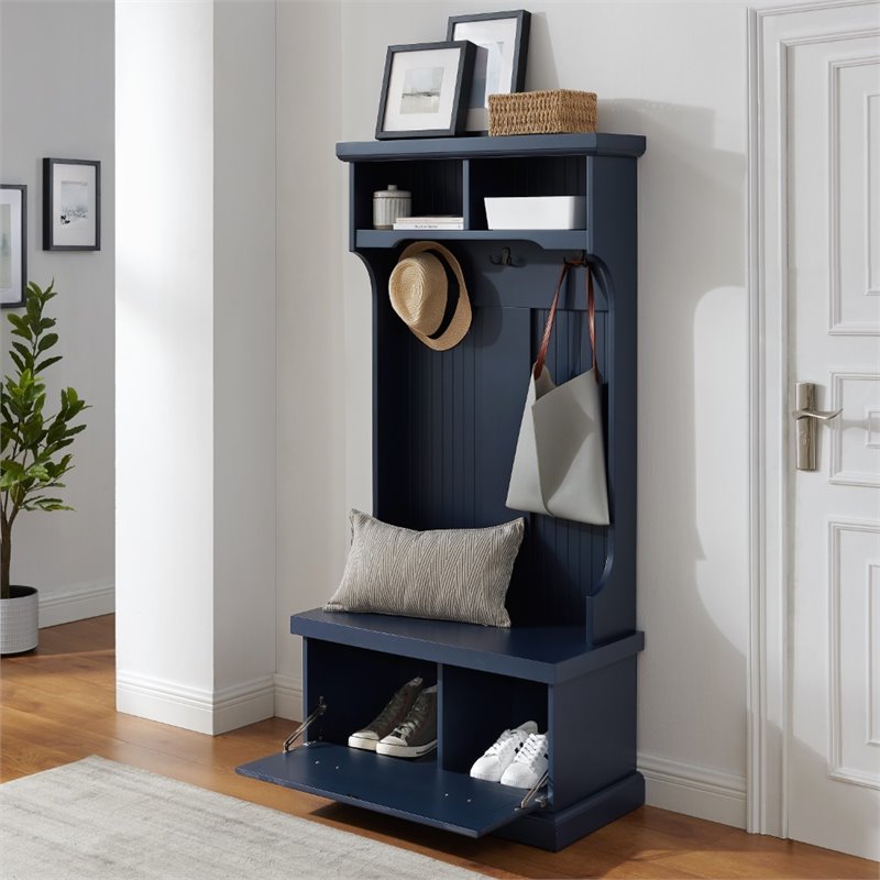 Crosley Furniture Shoreline Coastal Wooden Hall Tree in Navy