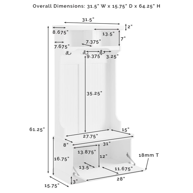 Crosley Furniture Shoreline Coastal Wooden Hall Tree in Navy