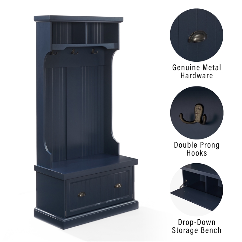 Crosley Furniture Shoreline Coastal Wooden Hall Tree in Navy