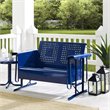 Crosley Furniture Bates Retro Metal Patio Loveseat Glider in Glossy Navy