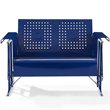 Crosley Furniture Bates Retro Metal Patio Loveseat Glider in Glossy Navy