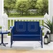 Crosley Furniture Bates Retro Metal Patio Loveseat Glider in Glossy Navy