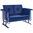 Crosley Furniture Bates Retro Metal Patio Loveseat Glider in Glossy Navy