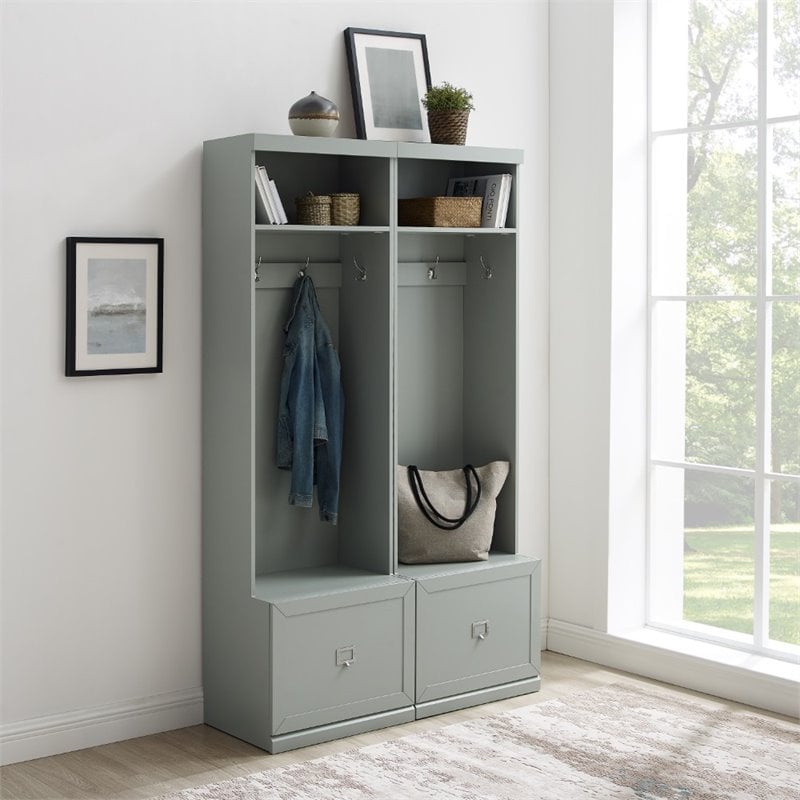 Crosley Furniture Harper Modern Wood Hall Tree Entryway in Gray (Set of 2)