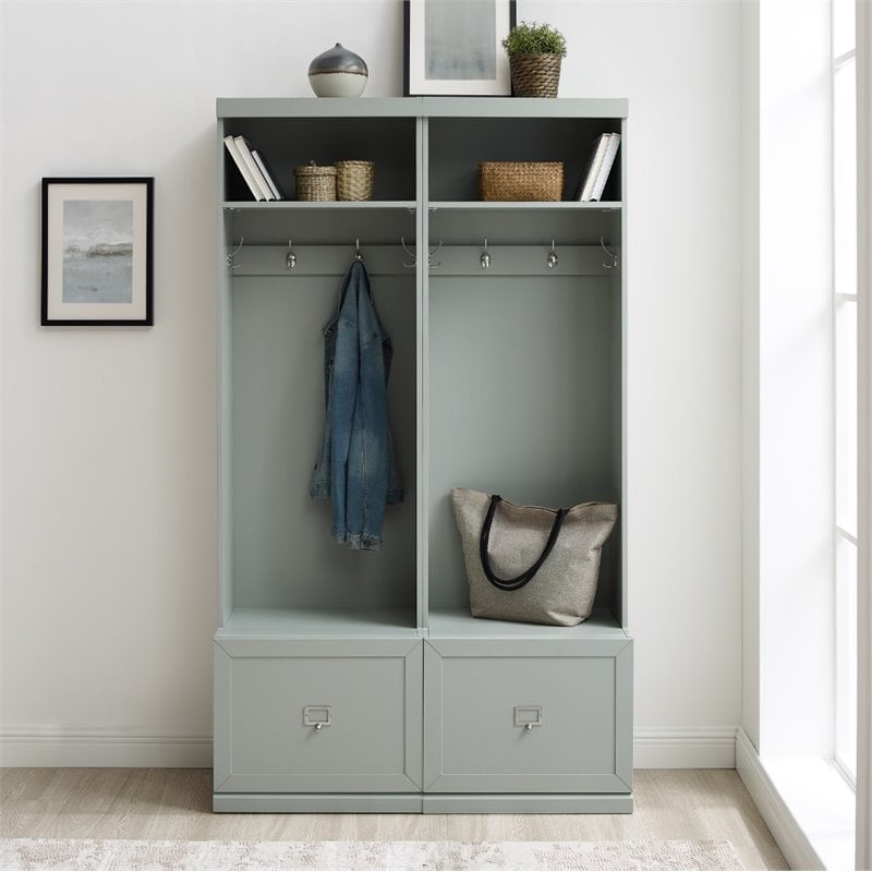 Crosley Furniture Harper Modern Wood Hall Tree Entryway in Gray (Set of 2)