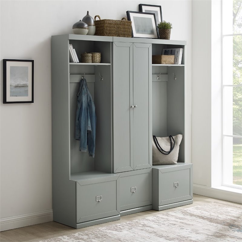Crosley Furniture Harper 3 PC Modern Wooden Entryway Storage Set in Gray