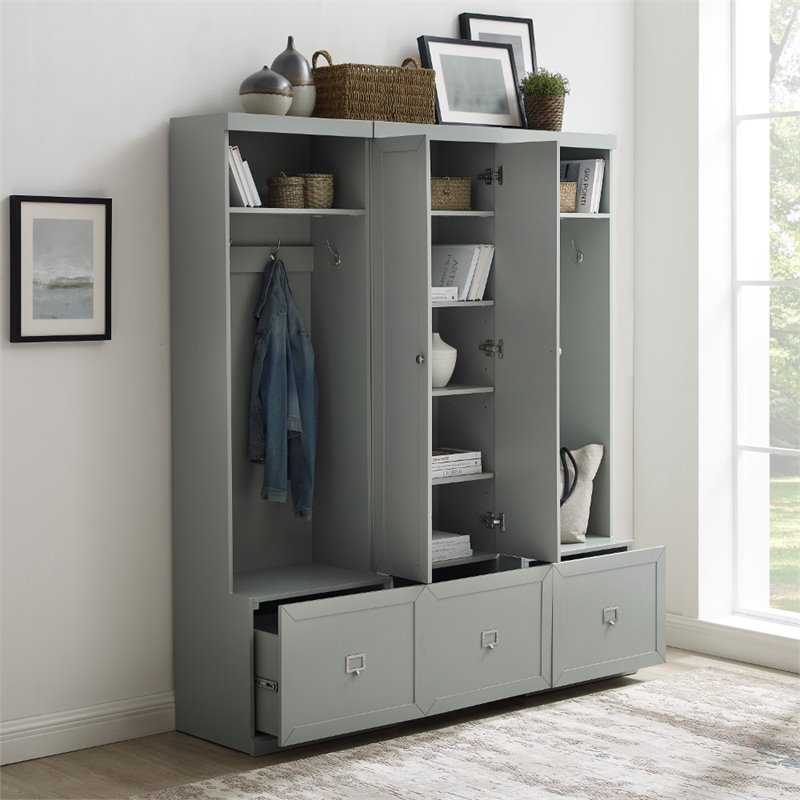 Crosley Furniture Harper 3 PC Modern Wooden Entryway Storage Set in Gray
