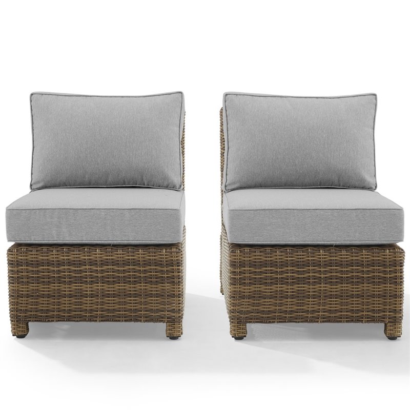Crosley Furniture Bradenton Armless Patio Chair in Gray and Brown (Set of 2)