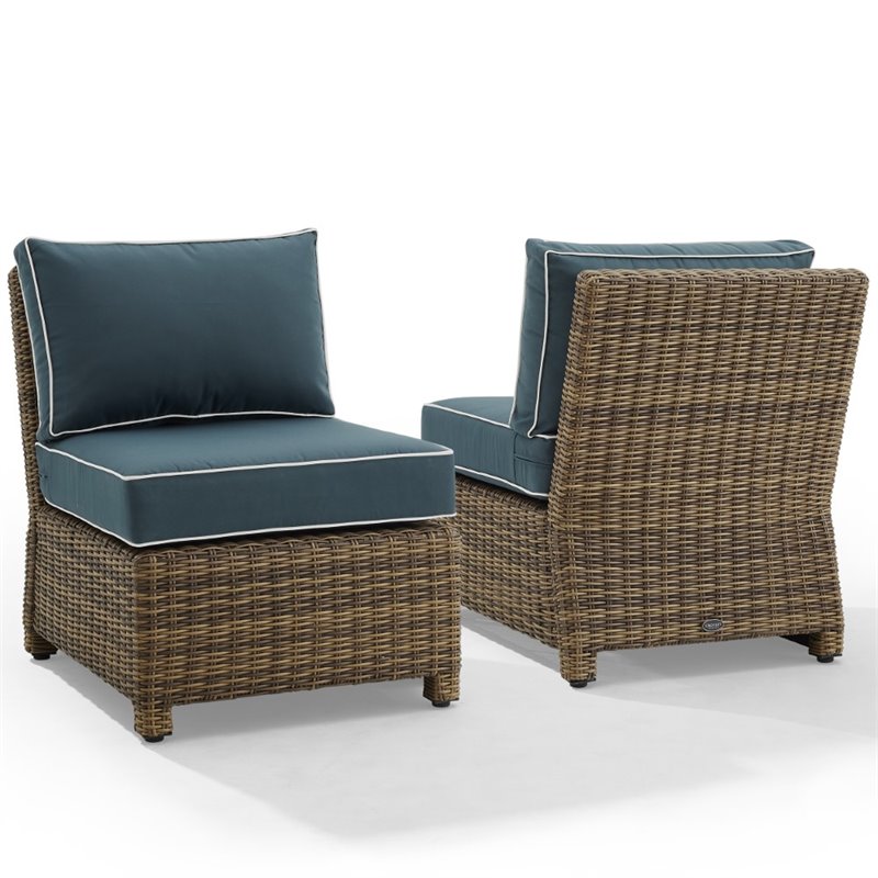 Crosley Furniture Bradenton Armless Patio Chair in Navy and Brown (Set of 2)