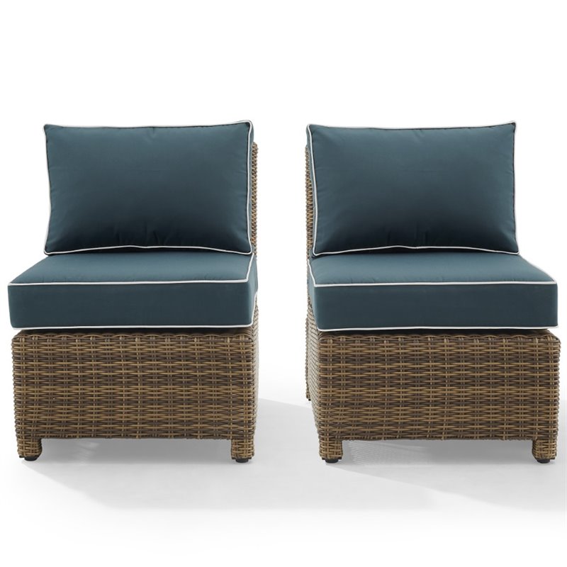 Crosley Furniture Bradenton Armless Patio Chair in Navy and Brown (Set of 2)