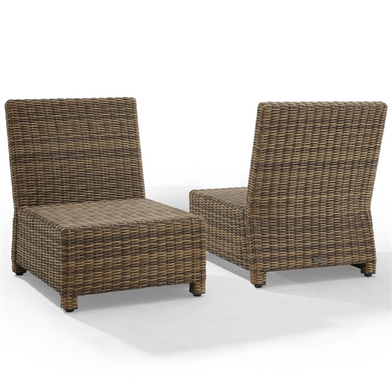 Crosley Furniture Bradenton Armless Patio Chair in Navy and Brown (Set of 2)