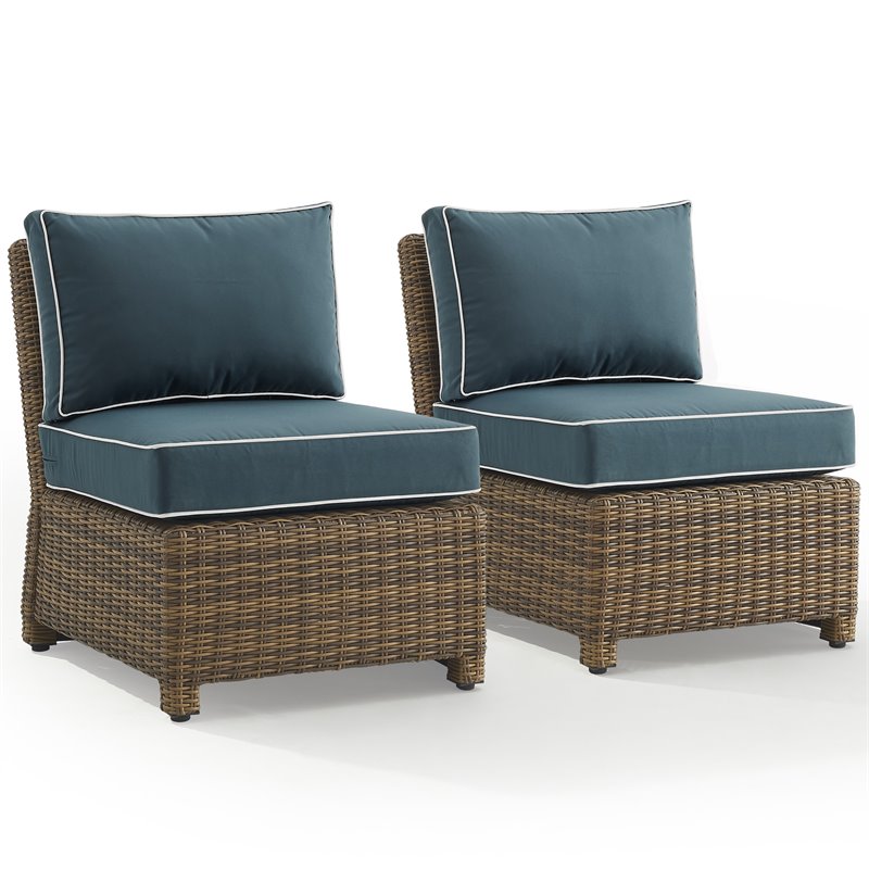 Crosley Furniture Bradenton Armless Patio Chair in Navy and Brown (Set of 2)