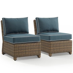 Crosley Furniture Bradenton Armless Patio Chair in Navy and Brown (Set of 2)