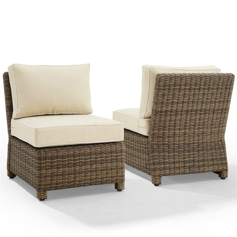 Crosley Furniture Bradenton Armless Patio Chair in Sand and Brown (Set of 2)