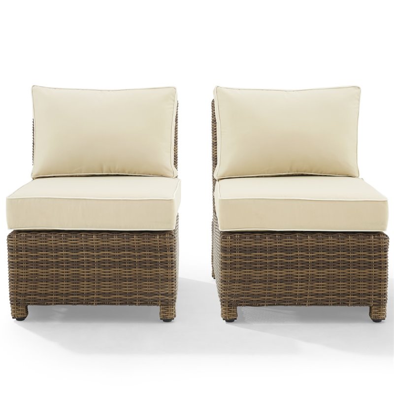 Crosley Furniture Bradenton Armless Patio Chair in Sand and Brown (Set of 2)