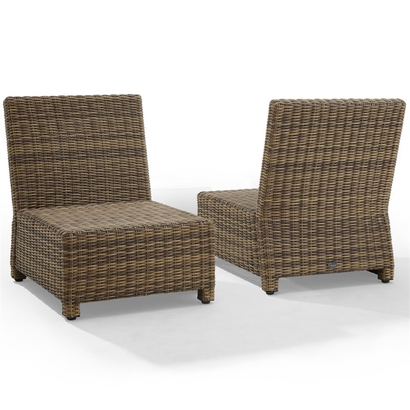 Crosley Furniture Bradenton Armless Patio Chair in Sand and Brown (Set of 2)