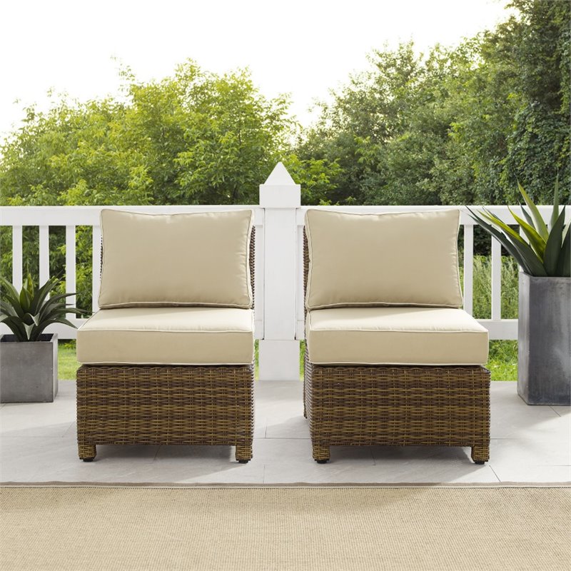 Crosley Furniture Bradenton Armless Patio Chair in Sand and Brown (Set of 2)