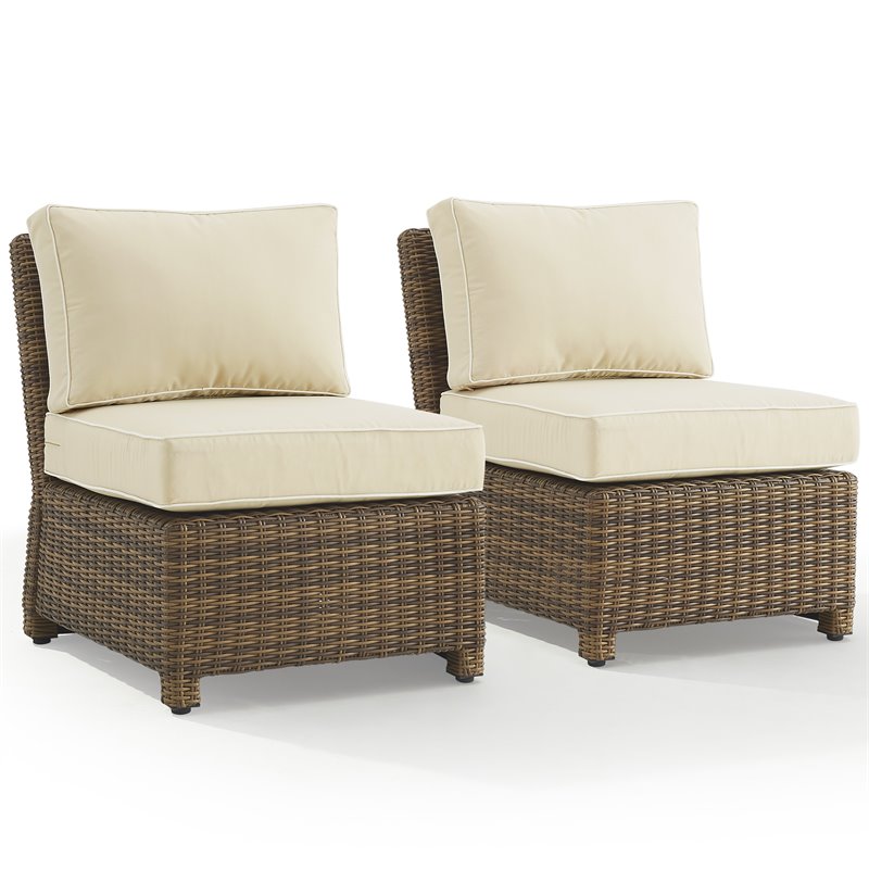 Crosley Furniture Bradenton Armless Patio Chair in Sand and Brown (Set of 2)