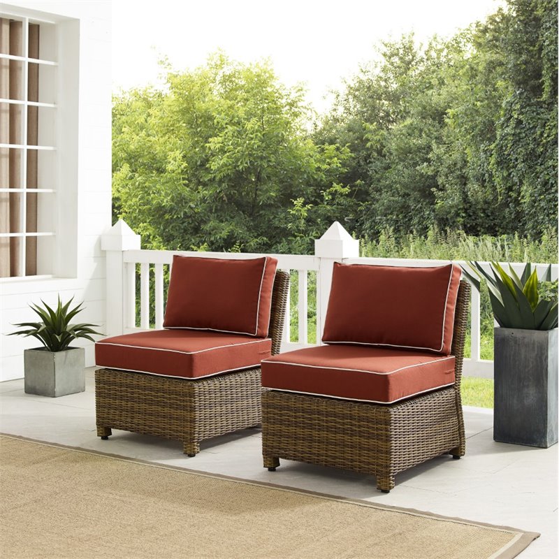 Crosley Furniture Bradenton Armless Patio Chair in Sangria and Brown (Set of 2)