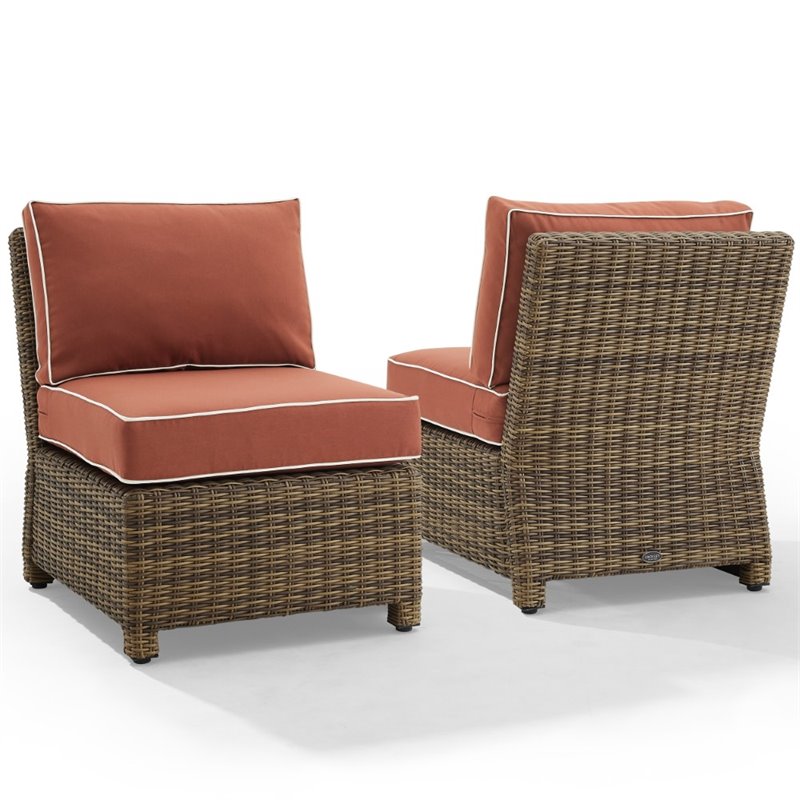 Crosley Furniture Bradenton Armless Patio Chair in Sangria and Brown (Set of 2)