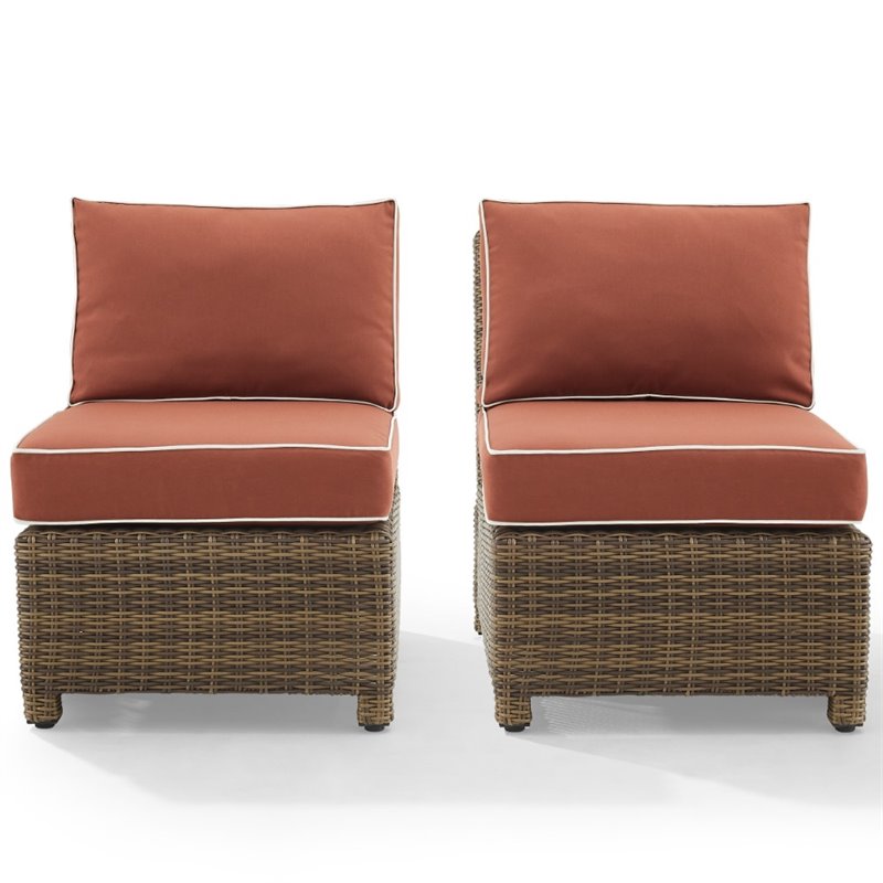 Crosley Furniture Bradenton Armless Patio Chair in Sangria and Brown (Set of 2)