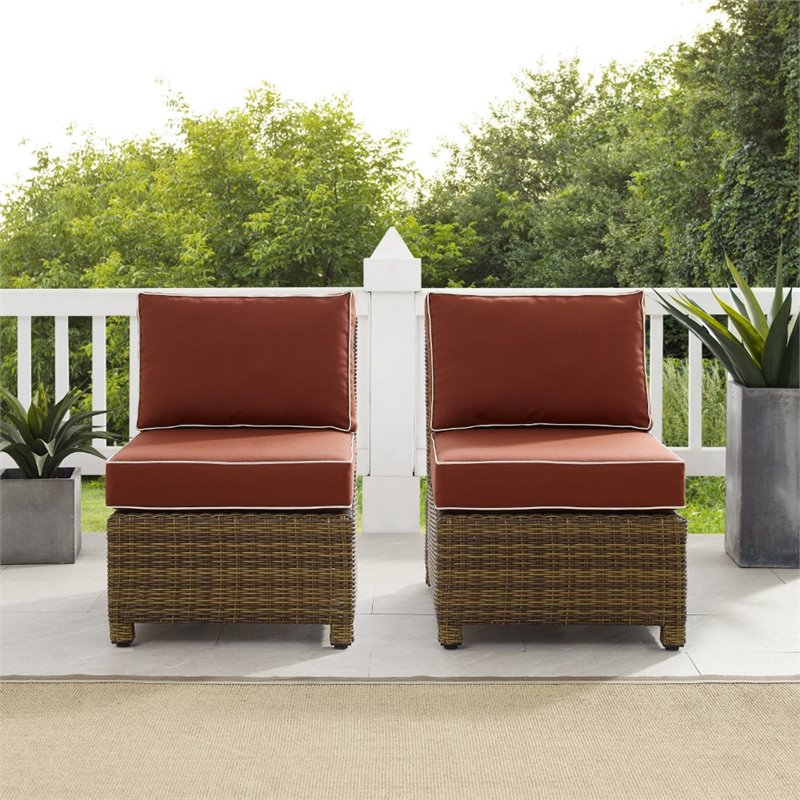 Crosley Furniture Bradenton Armless Patio Chair in Sangria and Brown (Set of 2)