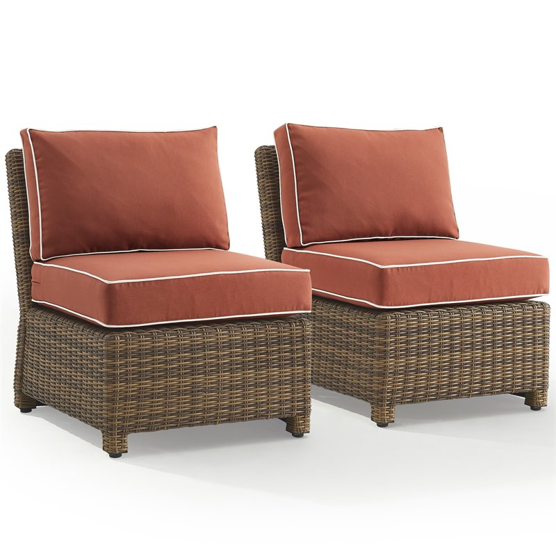 Crosley Furniture Bradenton Armless Patio Chair in Sangria and Brown (Set of 2)