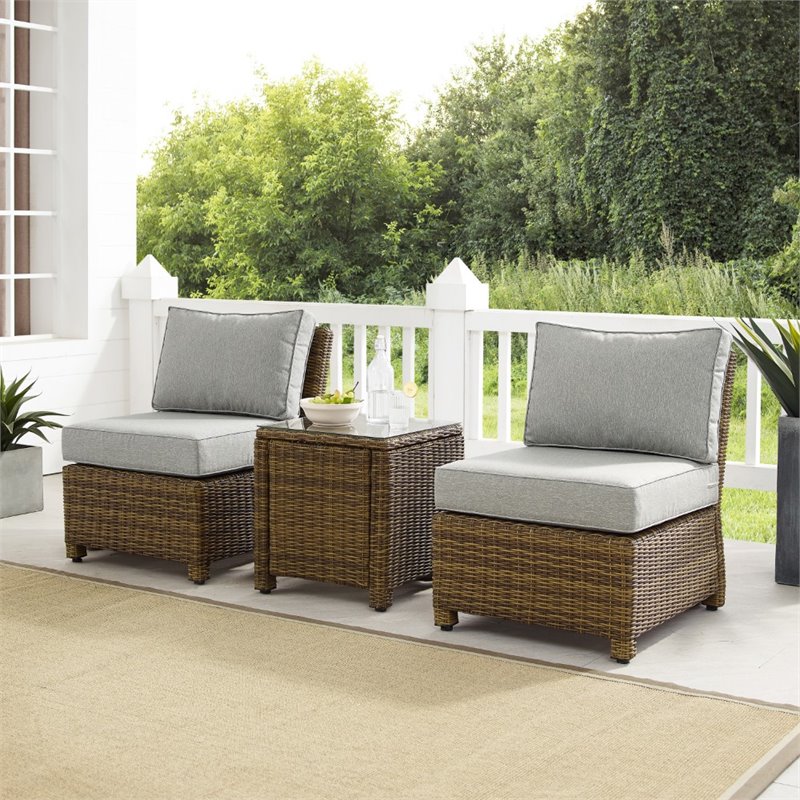 Crosley Furniture Bradenton 3 Pc Wicker / Rattan Outdoor Chair Set in Gray/Brown