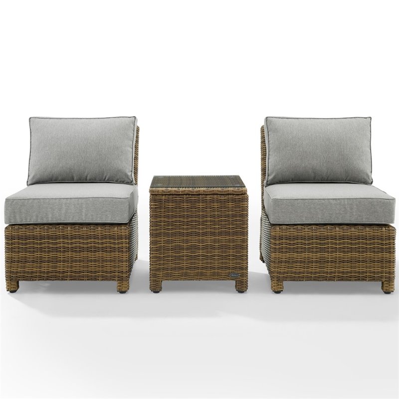 Crosley Furniture Bradenton 3 Pc Wicker / Rattan Outdoor Chair Set in Gray/Brown