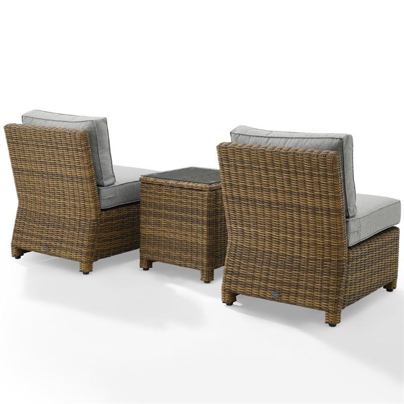 Crosley Furniture Bradenton 3 Pc Wicker / Rattan Outdoor Chair Set in Gray/Brown