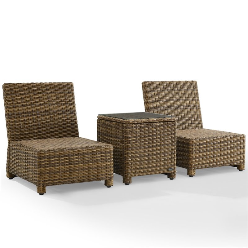 Crosley Furniture Bradenton 3 Pc Wicker / Rattan Outdoor Chair Set in Gray/Brown