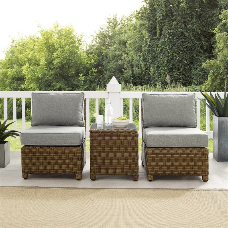 Crosley Furniture Bradenton 3 Pc Wicker / Rattan Outdoor Chair Set in Gray/Brown