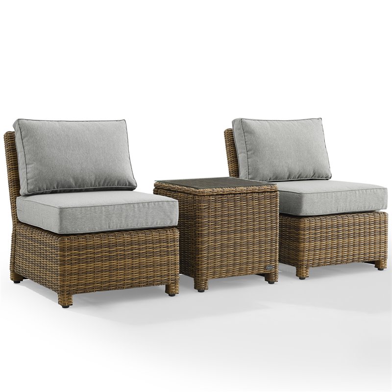 Crosley Furniture Bradenton 3 Pc Wicker / Rattan Outdoor Chair Set in Gray/Brown