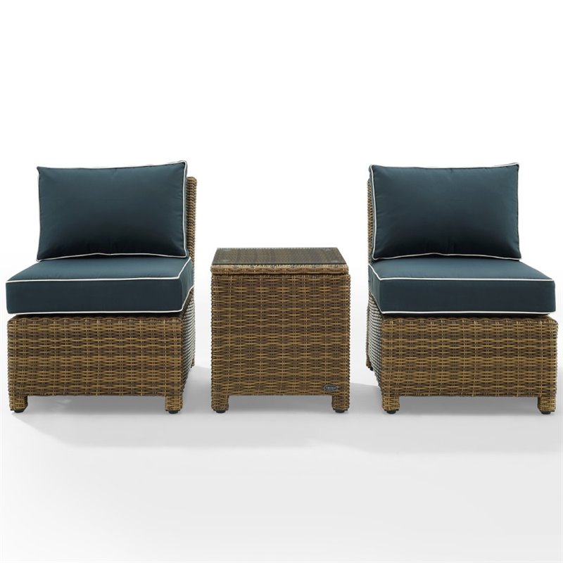 Crosley Furniture Bradenton 3PC Wicker & Fabric Outdoor Chair Set in Navy/Brown