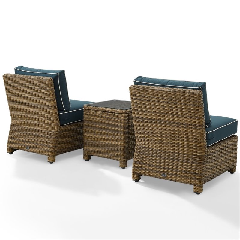 Crosley Furniture Bradenton 3PC Wicker & Fabric Outdoor Chair Set in Navy/Brown