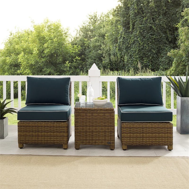 Crosley Furniture Bradenton 3PC Wicker & Fabric Outdoor Chair Set in Navy/Brown
