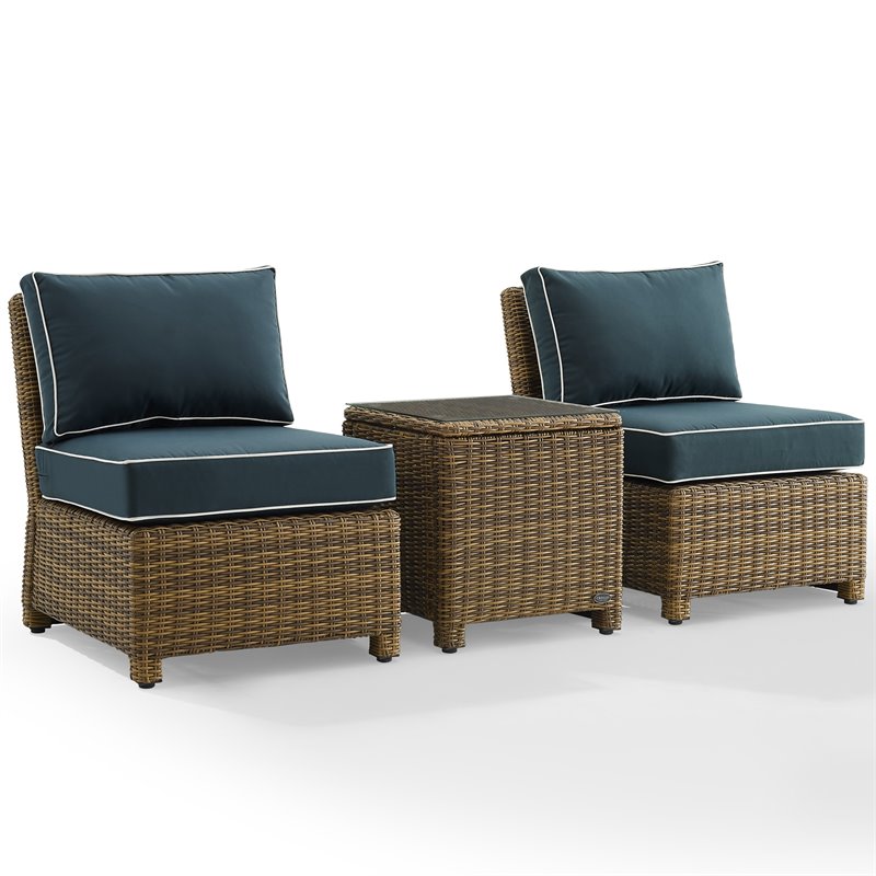 Crosley Furniture Bradenton 3PC Wicker & Fabric Outdoor Chair Set in Navy/Brown