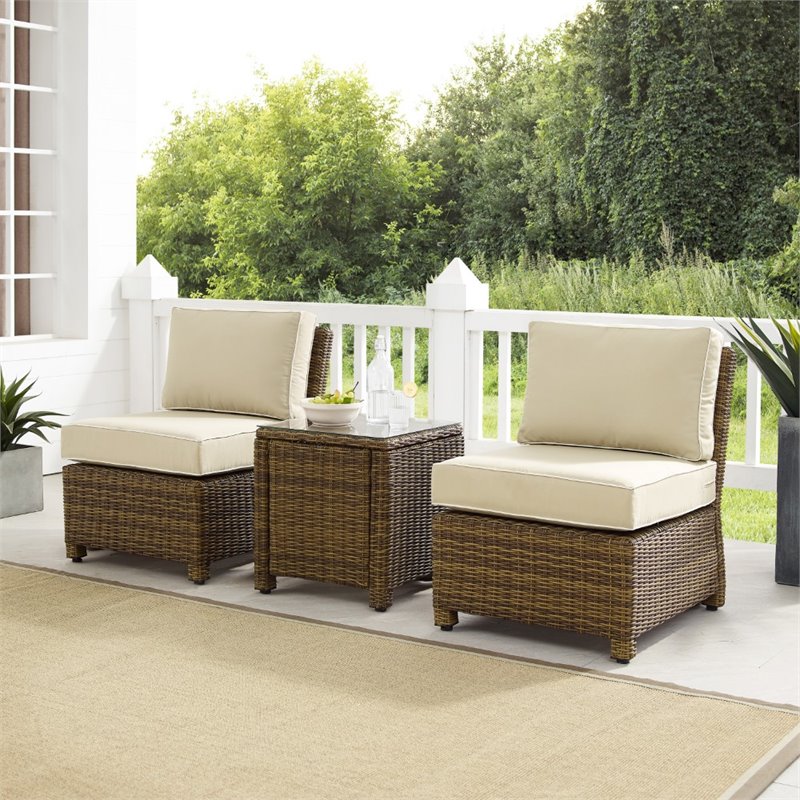 Crosley Furniture Bradenton 3 Pc Wicker / Rattan Outdoor Chair Set in Sand/Brown