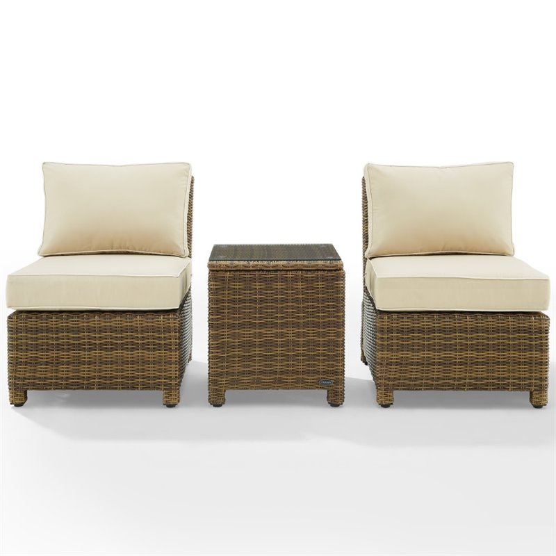 Crosley Furniture Bradenton 3 Pc Wicker / Rattan Outdoor Chair Set in Sand/Brown