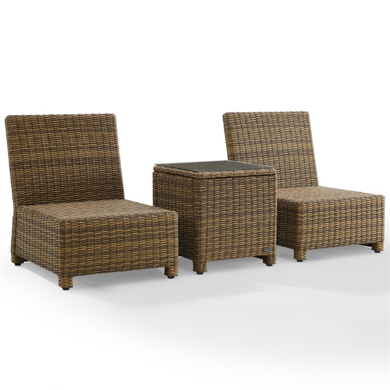 Crosley Furniture Bradenton 3 Pc Wicker / Rattan Outdoor Chair Set in Sand/Brown